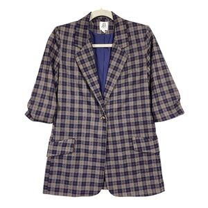 DRA Los Angeles Misa Blazer Womens Size Small Plaid Half Sleeve One Button